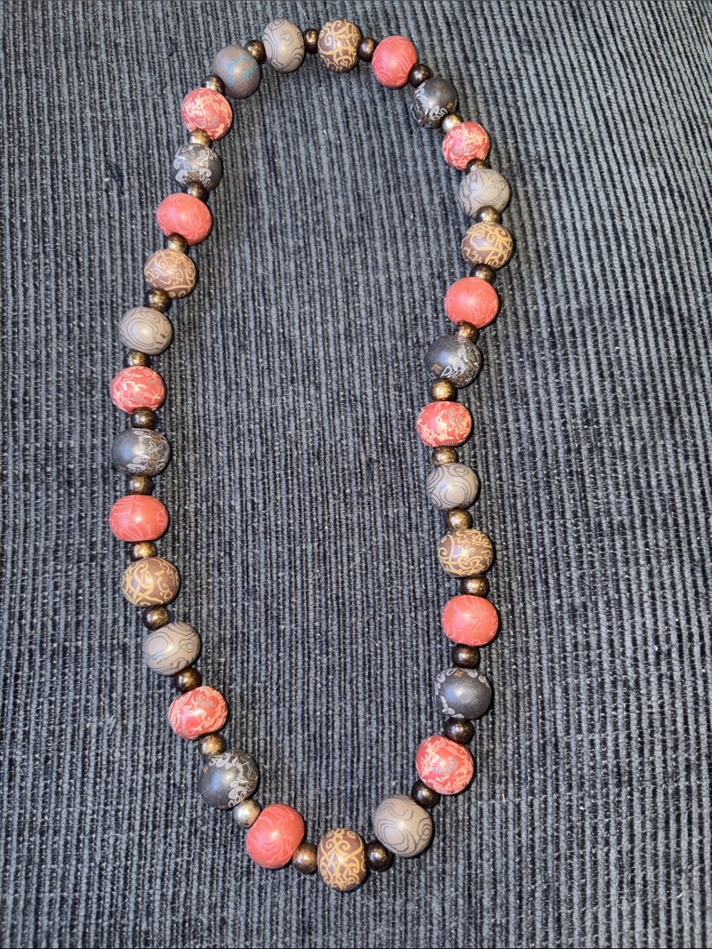 18-Vintage Red & Black Patterned Bead Necklace
